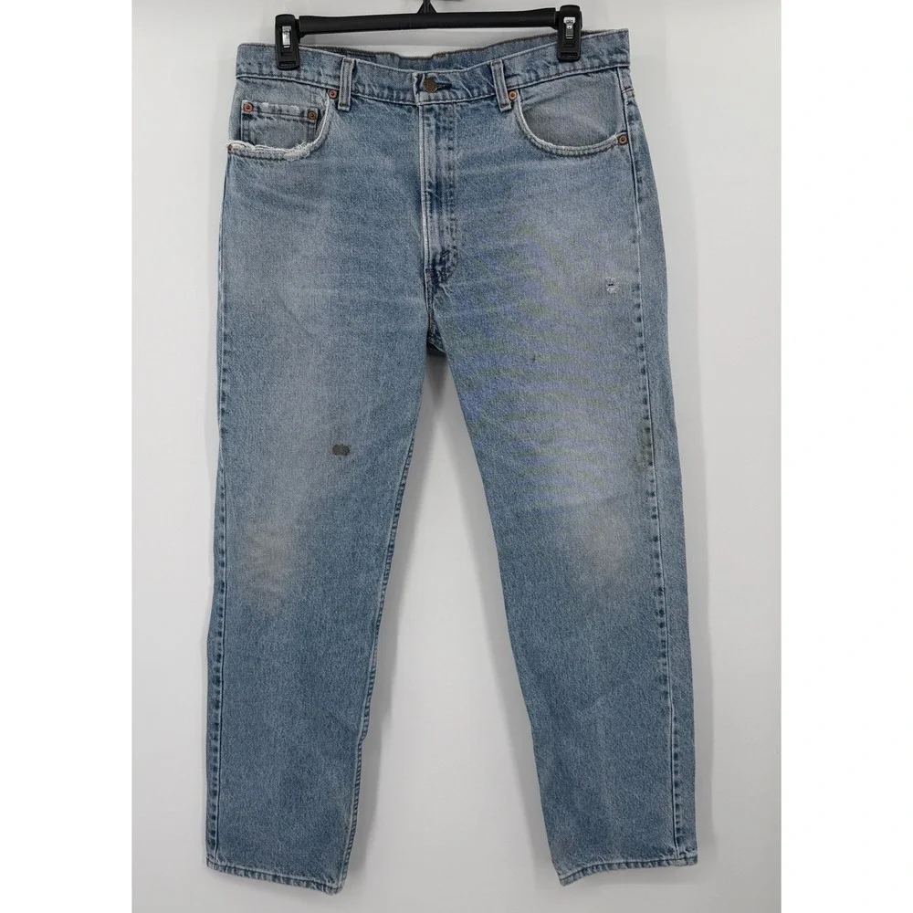 Vintage Levis 505 Mens 38x32 Light Wash Straight Leg Denim Jeans Made in USA 90s